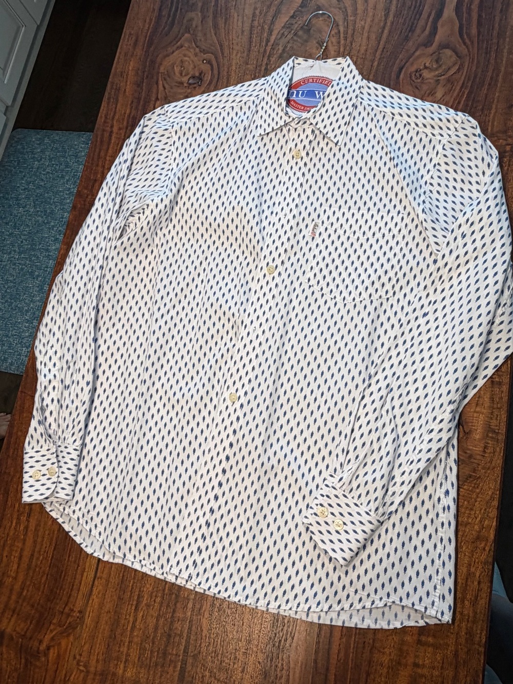Men's White Dress Shirt with Navy Diamond Print - (Brand: Mistral)